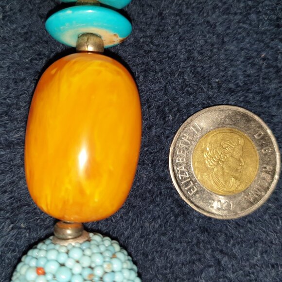 Chunky Vintage Tribal Butterscotch Turquoise Bakelite Statement Necklace - Picture 11 of 15